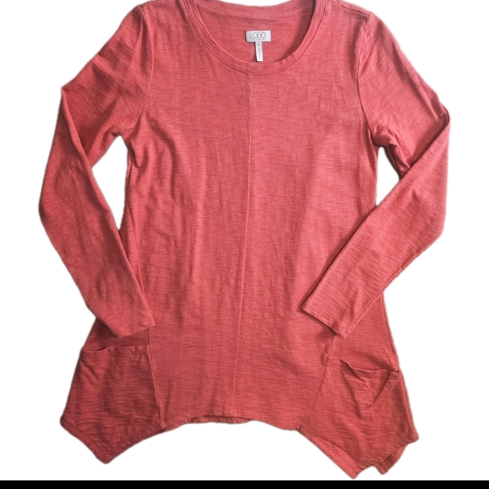 LOGO Lounge by Lori Goldstein Coral Long Sleeve Chore Dress Handkerchief Hem Sm.